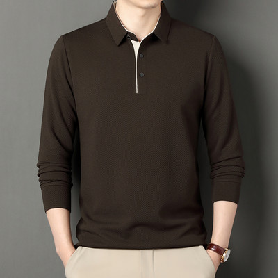 Nova muška vrhunska polo majica dugih rukava za proljeće i jesen, široka jednobojna modna poslovna ležerna majica
