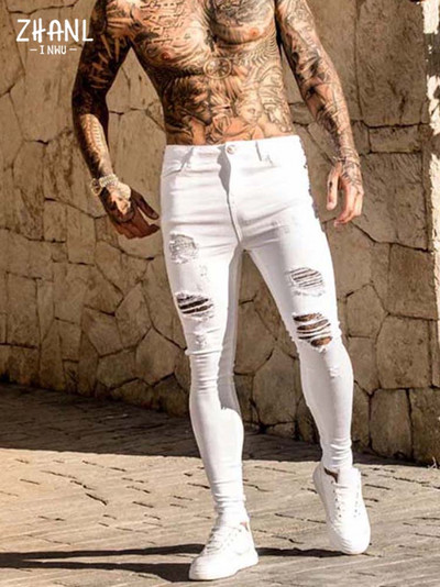 Ulična odjeća Poderane muške uske hlače Broken Man Jeans Joggers Modne crne ležerne hip hop kaubojske hlače s elastičnim strukom Muška odjeća