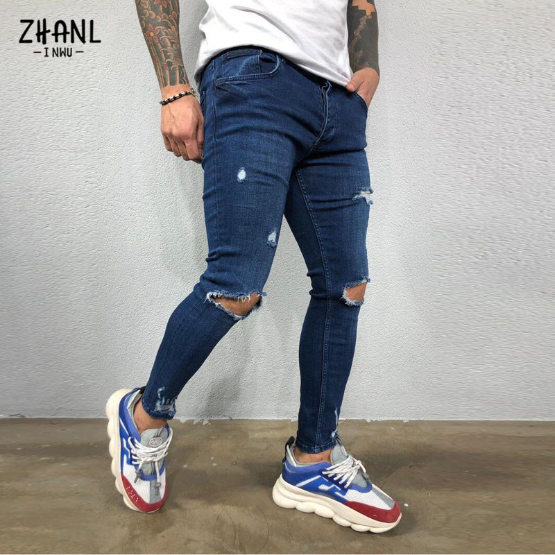Ulična odjeća Poderane muške uske hlače Broken Man Jeans Joggers Modne crne ležerne hip hop kaubojske hlače s elastičnim strukom Muška odjeća