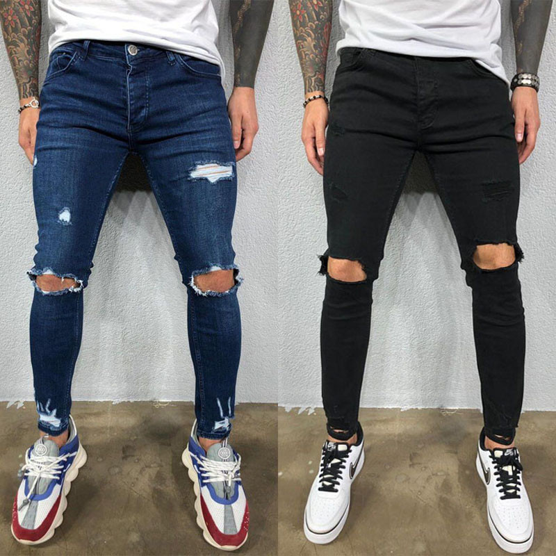 Ulična odjeća Poderane muške uske hlače Broken Man Jeans Joggers Modne crne ležerne hip hop kaubojske hlače s elastičnim strukom Muška odjeća