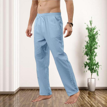 Φθινοπωρινό βαμβακερό λινό μακρύ παντελόνι Ανδρικό νέο μόδας αθλητικό παντελόνι μονόχρωμο χαλαρό ελαστικό κορδόνι μέσης Fitness Casual παντελόνι