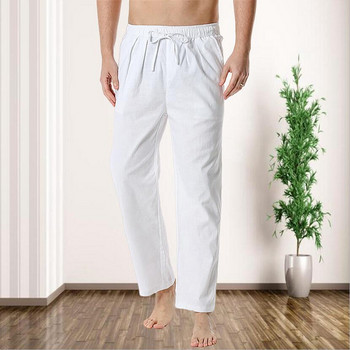 Φθινοπωρινό βαμβακερό λινό μακρύ παντελόνι Ανδρικό νέο μόδας αθλητικό παντελόνι μονόχρωμο χαλαρό ελαστικό κορδόνι μέσης Fitness Casual παντελόνι