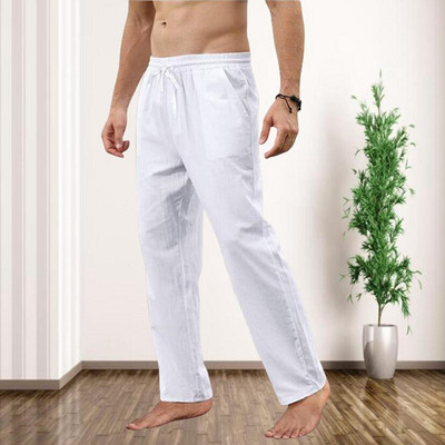 Sügis puuvillased linased pikad püksid meeste uus mood spordipüksid ühevärvilised lahtised elastsed vöökoha nöörid Fitness vabaaja püksid