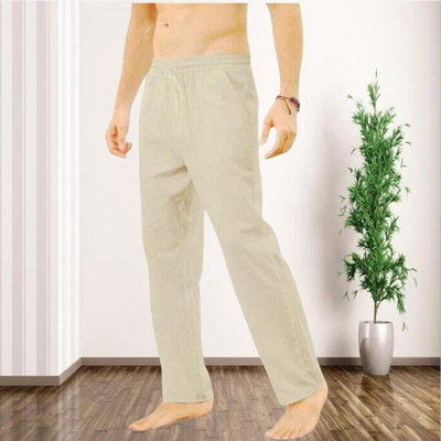 Sügis puuvillased linased pikad püksid meeste uus mood spordipüksid ühevärvilised lahtised elastsed vöökoha nöörid Fitness vabaaja püksid