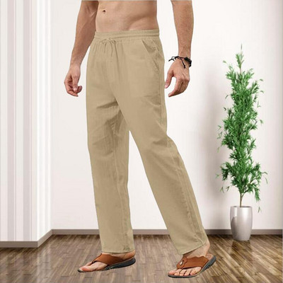 Sügis puuvillased linased pikad püksid meeste uus mood spordipüksid ühevärvilised lahtised elastsed vöökoha nöörid Fitness vabaaja püksid