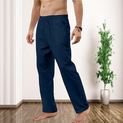 Sügis puuvillased linased pikad püksid meeste uus mood spordipüksid ühevärvilised lahtised elastsed vöökoha nöörid Fitness vabaaja püksid