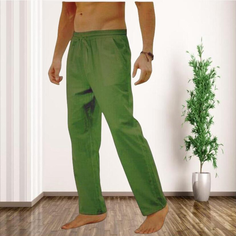 Sügis puuvillased linased pikad püksid meeste uus mood spordipüksid ühevärvilised lahtised elastsed vöökoha nöörid Fitness vabaaja püksid
