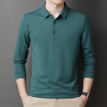 Мъжка тениска бизнес поло тениска Есенна тениска Корейски стил Ризи с копчета с дълъг ръкав