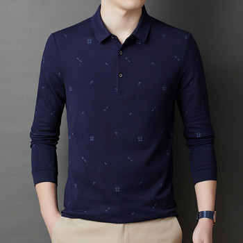 Мъжка тениска бизнес поло тениска Есенна тениска Корейски стил Ризи с копчета с дълъг ръкав
