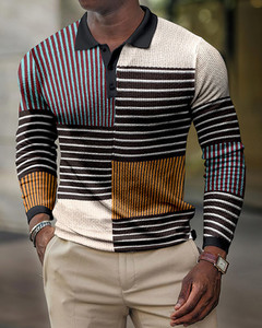 2023. aasta kevad, uus Euroopa ja Ameerika 3D-printimisega vabaaja retro pikkade varrukatega meeste polosärk