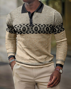 2023. aasta kevad, uus Euroopa ja Ameerika 3D-printimisega vabaaja retro pikkade varrukatega meeste polosärk