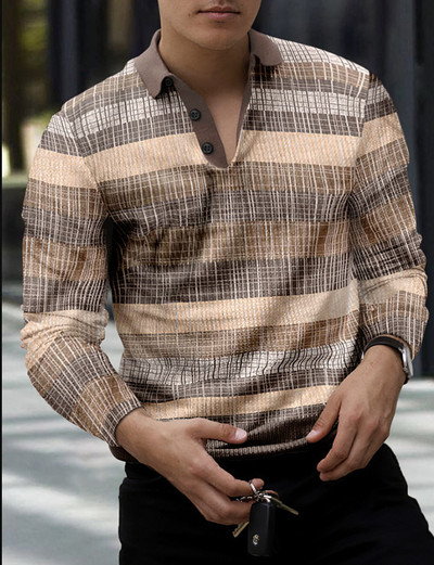 2023. aasta kevad, uus Euroopa ja Ameerika 3D-printimisega vabaaja retro pikkade varrukatega meeste polosärk