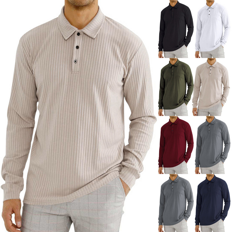 Marka Polo majica Muške dugih rukava Poslovna ležerna polo majica Muška odjeća Proljeće Jesen Jednobojne muške majice s otvorenim ovratnikom
