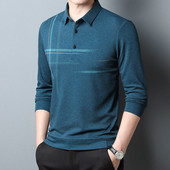 Proljetna nova polo majica dugih rukava Muški pulover na rever Majica s printom imitacije vune Poslovno slobodno vrijeme Pulover s prugastim printom
