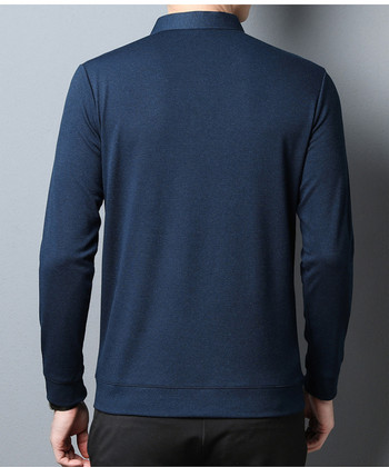 Ανοιξιάτικο νέο μακρυμάνικο μπλουζάκι πόλο Ανδρικό πουλόβερ με πέτο απομίμηση μαλλί εμπριμέ μπλουζάκι Business Leisure Πουλόβερ με ριγέ εκτύπωση