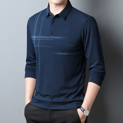 Proljetna nova polo majica dugih rukava Muški pulover na rever Majica s printom imitacije vune Poslovno slobodno vrijeme Pulover s prugastim printom