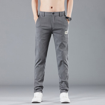 Пролетно лято Мъжки тънки ежедневни панталони с еластичен дизайн на талията Корейски модни памучни еластични бизнес панталони Мъжки сиви сини