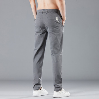 Пролетно лято Мъжки тънки ежедневни панталони с еластичен дизайн на талията Корейски модни памучни еластични бизнес панталони Мъжки сиви сини