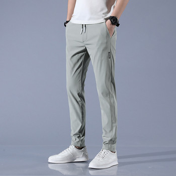 Мъжки панталони от ледена коприна, едноцветни, средна талия, свободни дишащи ежедневни панталони с прави крачоли, тънки бързосъхнещи спортни панталони