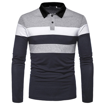 Briti ärimeeste vaba aja veetmine kevad-suvine pikkade varrukatega polosärk meeste hingav T-särk geomeetrilise lapiga trükitud top