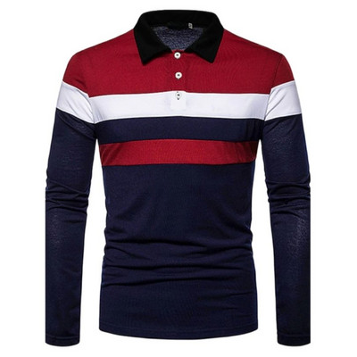 Briti ärimeeste vaba aja veetmine kevad-suvine pikkade varrukatega polosärk meeste hingav T-särk geomeetrilise lapiga trükitud top