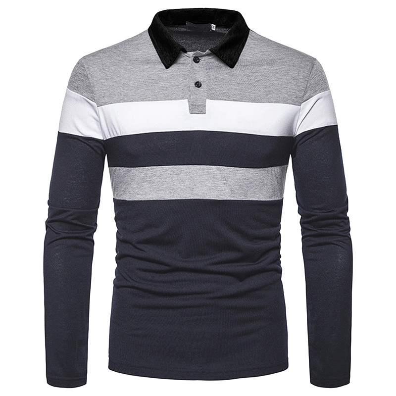 Briti ärimeeste vaba aja veetmine kevad-suvine pikkade varrukatega polosärk meeste hingav T-särk geomeetrilise lapiga trükitud top