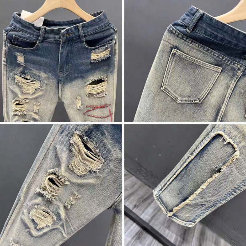 Poderane traperice s rupama muške Slim Fit Skinny traperice Hip hop moda Streetwear patchwork traperice Elasticity Gothic hlače muške pantalone