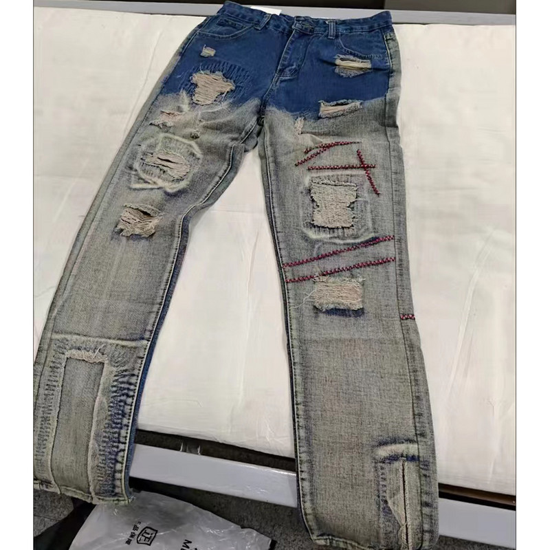 Poderane traperice s rupama muške Slim Fit Skinny traperice Hip hop moda Streetwear patchwork traperice Elasticity Gothic hlače muške pantalone