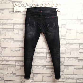 Мъжки летни нови еластични тесни корейски клинове Spirit Guy Skinny Black Denim Jeans Ежедневни мъжки дизайнерски скъсани панталони