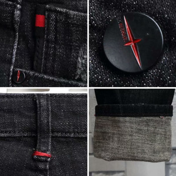 Мъжки летни нови еластични тесни корейски клинове Spirit Guy Skinny Black Denim Jeans Ежедневни мъжки дизайнерски скъсани панталони