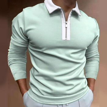 Пролет Есен Мъжка поло риза с дълъг ръкав Ежедневна карирана яка Бизнес топове с копчета Модни мъжки поло ризи Мъжко облекло