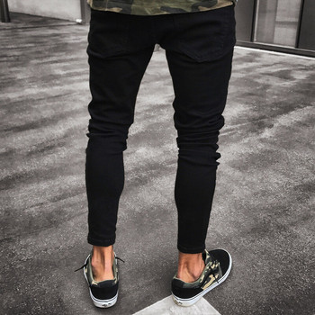 Ανδρικά μόδας Cool σχεδιαστής Μαύρα στενά τζιν τζιν με φερμουάρ Hop Hop Παντελόνι για άνδρες