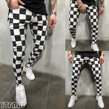 Hirigin 2019 Нови мъжки летни модни тънки удобни карирани черно-бели ежедневни панталони тип молив Мъжки дрехи