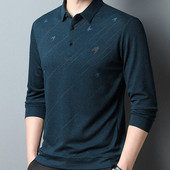 Kevadine uus pikkade varrukatega vabaaja T-särk Meeste lahtikäiva kraega Moodne lahtised soliidsed T-särgid, nööbiga graafilised trükitud topid