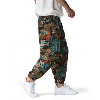Модни традиционни национални щампи Памучни ленени панталони за джогинг Мъжки хип-хоп харем панталони Мъжки хипи ежедневни спортни панталони
