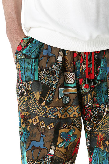 Модни традиционни национални щампи Памучни ленени панталони за джогинг Мъжки хип-хоп харем панталони Мъжки хипи ежедневни спортни панталони