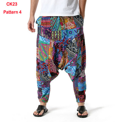 Fashion Traditional Nation Print Βαμβακερό λινό Παντελόνι Joggers Ανδρικά Παντελόνια Hip Hop Harem Ανδρικά Hippie Casual Streetwear Φούτερ