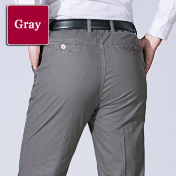 Класически ежедневни мъжки панталони Летни тънки памучни бизнес модни разтегливи плътни черни удобни еластични прави панталони YYQWSJ