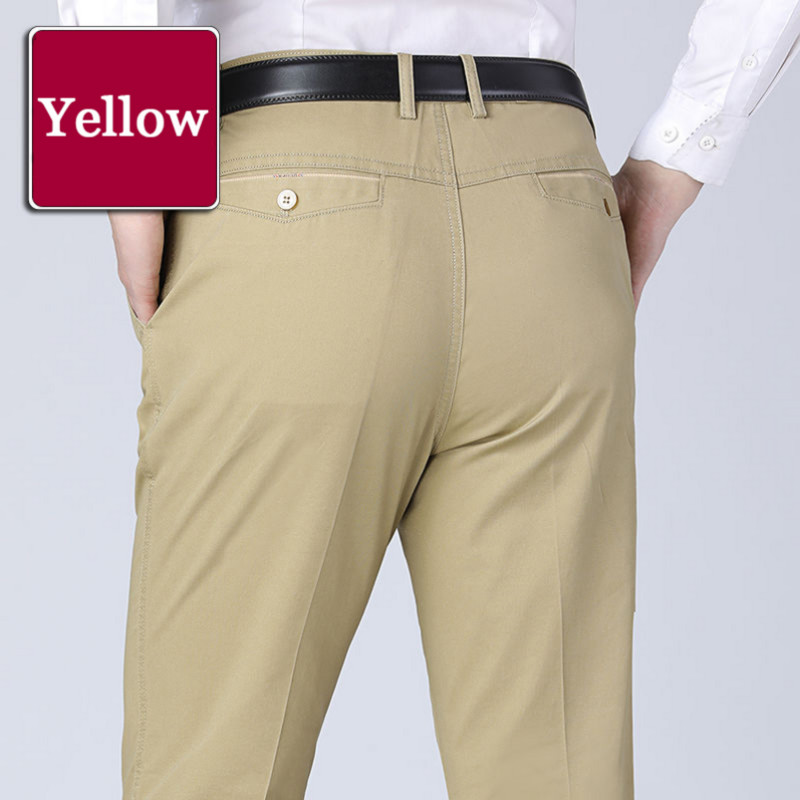 Klassikalised vabaaja meeste püksid suvised õhukesed puuvillased ärimood Stretch soliidsed mustad mugavad elastsed sirged püksid YYQWSJ