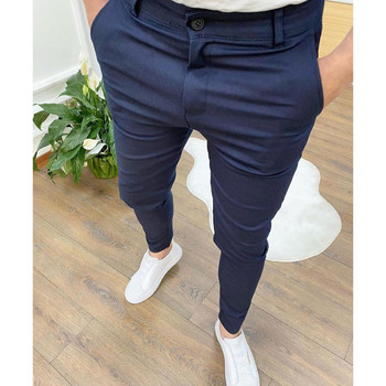 Мъжки ежедневни високоразтегливи дебели молив панталони Нови едноцветни тънки бизнес официални офис за мъже Ежедневно облекло Памучни панталони