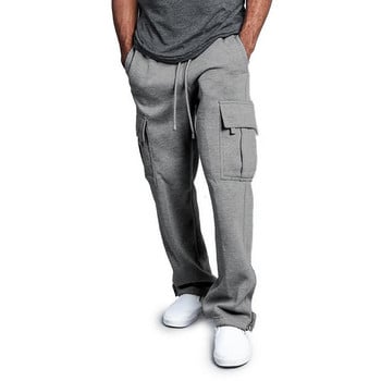 Мъжки спортни панталони Straight Fit Joggers за спорт и улично облекло Свободни извънгабаритни дълги панталони с шнурове Мъжки панталони с няколко джоба