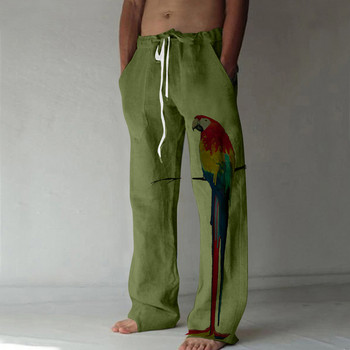 Мъжки прави панталони с папагал, 3D принт Еластичен дизайн на шнурове Панталони с преден джоб Плажни животни, птици Графични щампи Комфорт