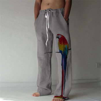Мъжки прави панталони с папагал, 3D принт Еластичен дизайн на шнурове Панталони с преден джоб Плажни животни, птици Графични щампи Комфорт