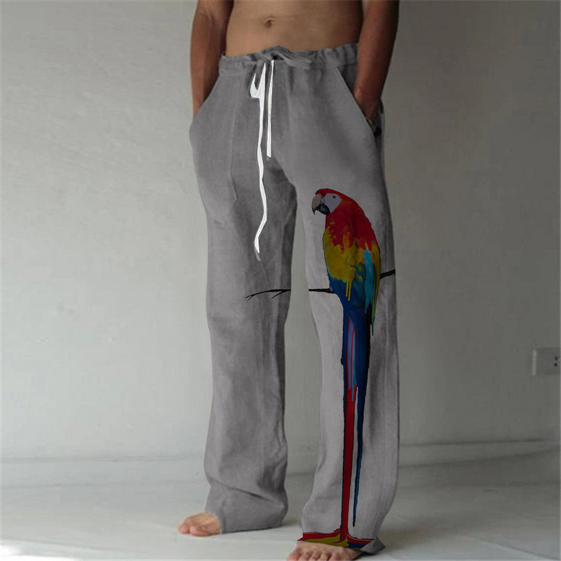 Ανδρικό ίσιο παντελόνι Parrot 3D εκτύπωση Ελαστικό σχέδιο με κορδόνι μπροστινό παντελόνι τσέπης παραλία Animal Bird Graphic Prints Comfort