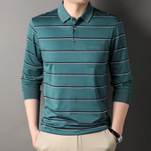 Muška prugasta polo majica Proljeće Jesen Novi otvoreni ovratnik Džepovi Dugi rukavi Poslovni pulover Široke modne ležerne majice