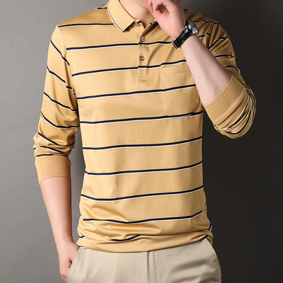 Muška prugasta polo majica Proljeće Jesen Novi otvoreni ovratnik Džepovi Dugi rukavi Poslovni pulover Široke modne ležerne majice