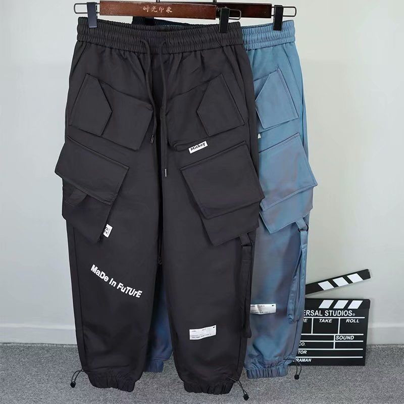 Muške kargo hlače Modne hip hop hlače s više džepova Trendy Streetwear Jednobojne trenirke Pantalone Ležerne Hombre