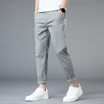 Летни ежедневни панталони с дължина до глезена Мъжки тънък класически стил Модни тънки прави памучни маркови дрехи Едноцветни панталони Мъжки