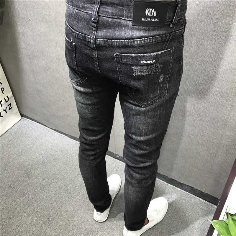 Hulgimüük 2022 Klassikaline Disainer Sügis Talv Liibuvad Tikand Kassi Habe Must Hallid Jalad Meeste Teksad Püksid Liibuvad