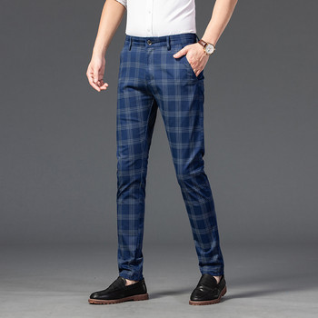 Маркови мъжки карирани ежедневни панталони на райета Мъжки висококачествени бизнес панталони Four Seasons Мъжки тънки тъмносиви прави панталони